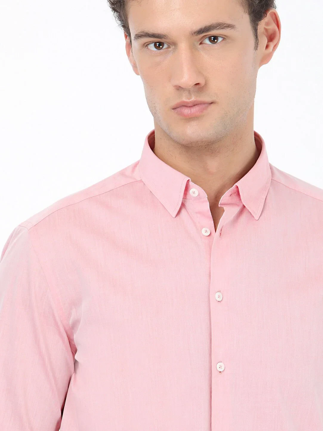 Dusty Rose Color Weaving Casual 100% Cotton Shirt - 3