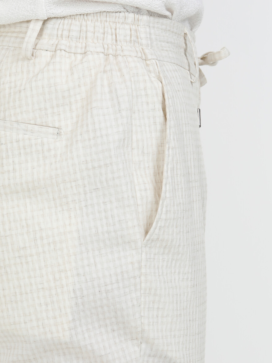 Ecru Checkered Modern Fit Linen Blended Suit - 10