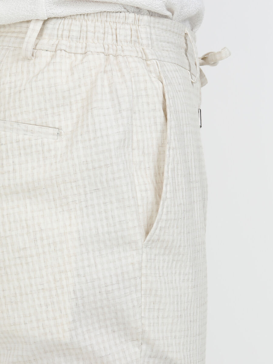 Ecru Checkered Modern Fit Linen Blended Suit - 10