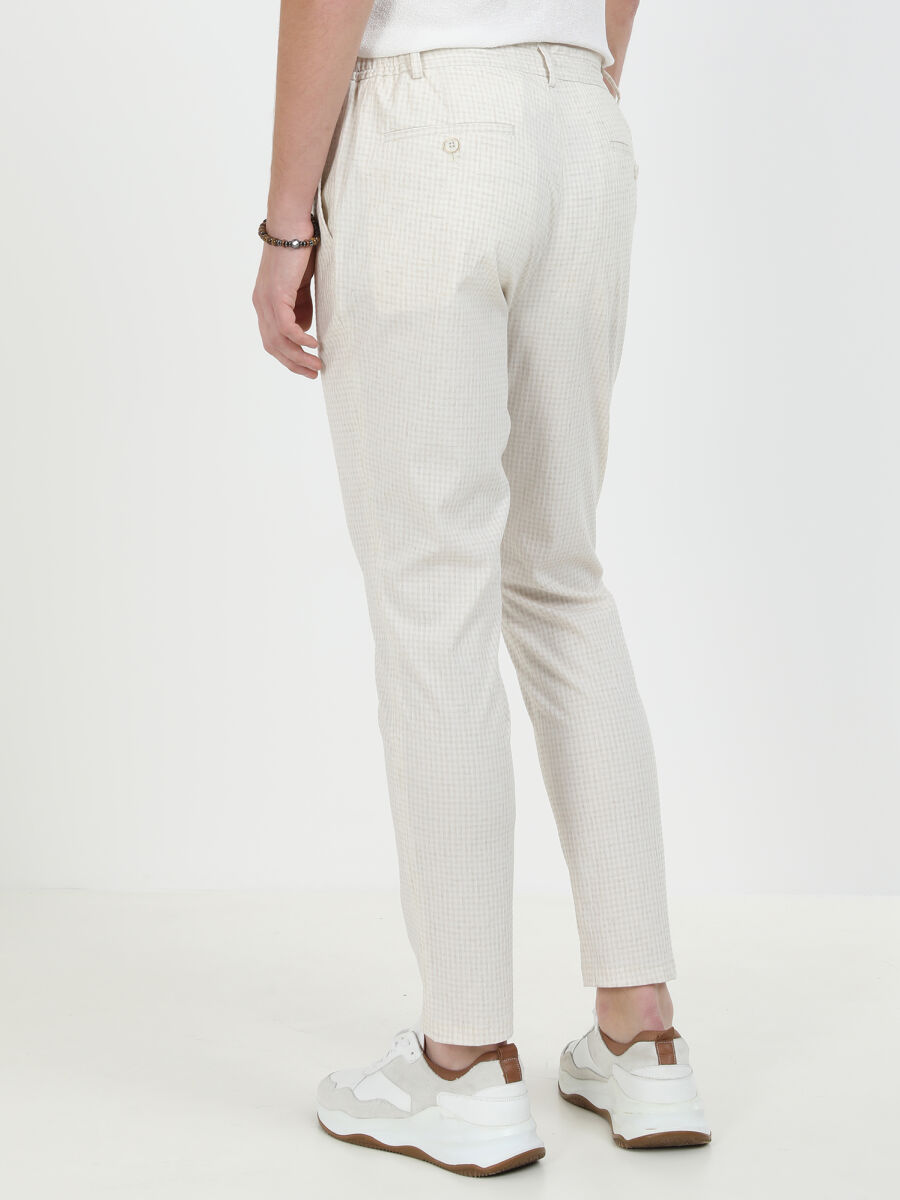 Ecru Checkered Modern Fit Linen Blended Suit - 12