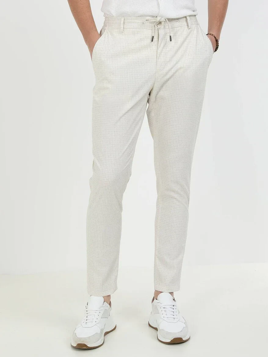 Ecru Checkered Modern Fit Linen Blended Suit - 9