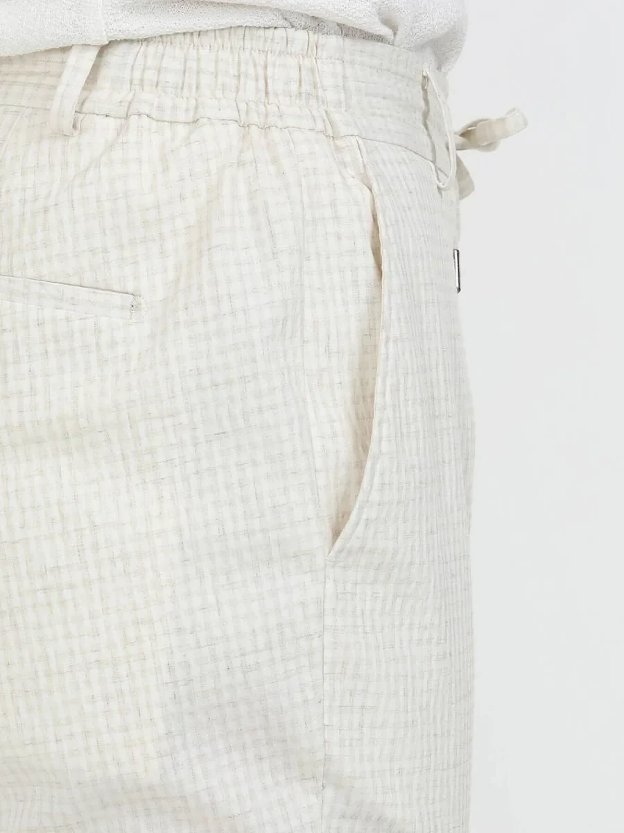 Ecru Checkered Modern Fit Linen Blended Suit - 10