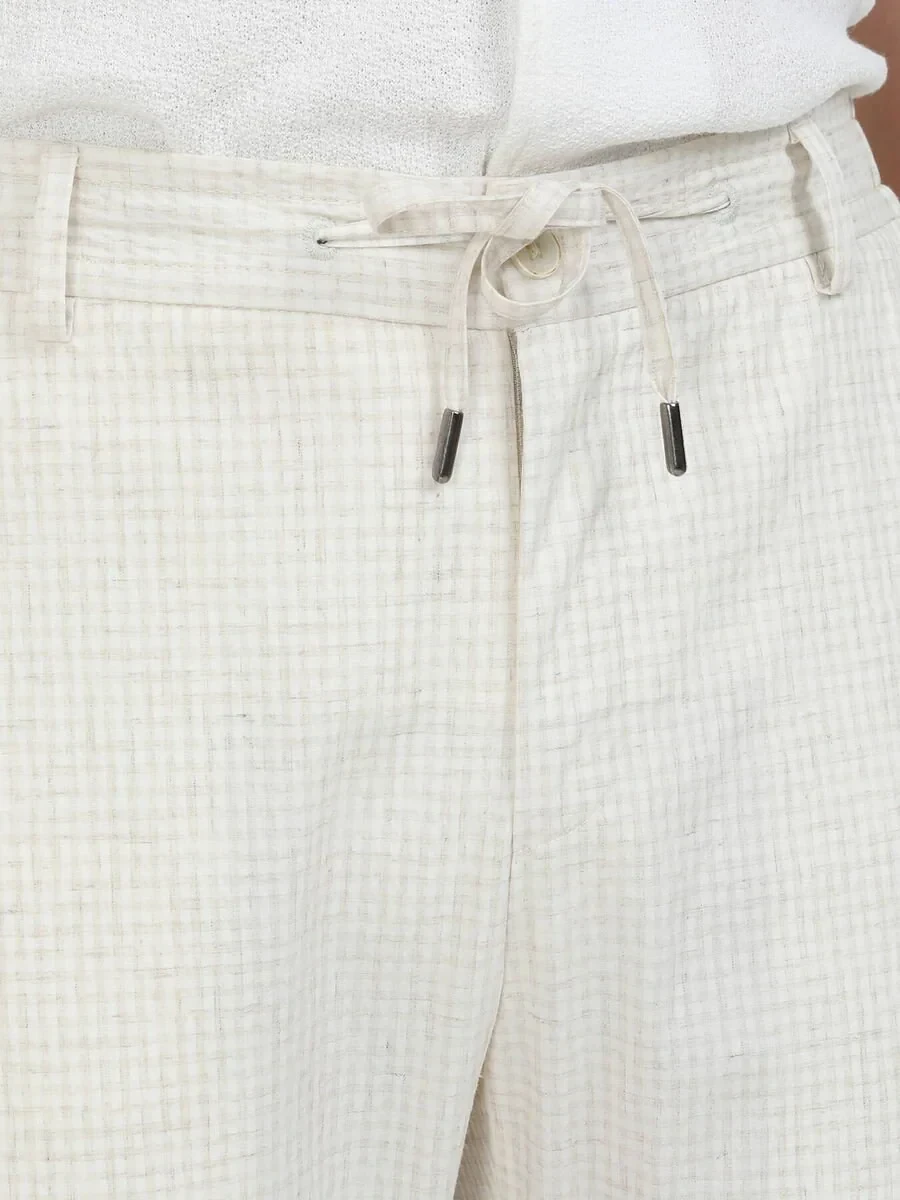 Ecru Checkered Modern Fit Linen Blended Suit - 11