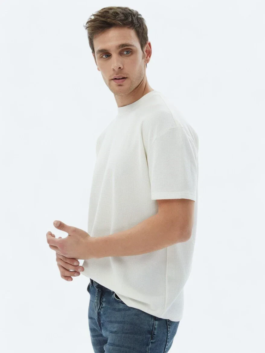 Ecru Crew Neck 100% Cotton T-Shirt 