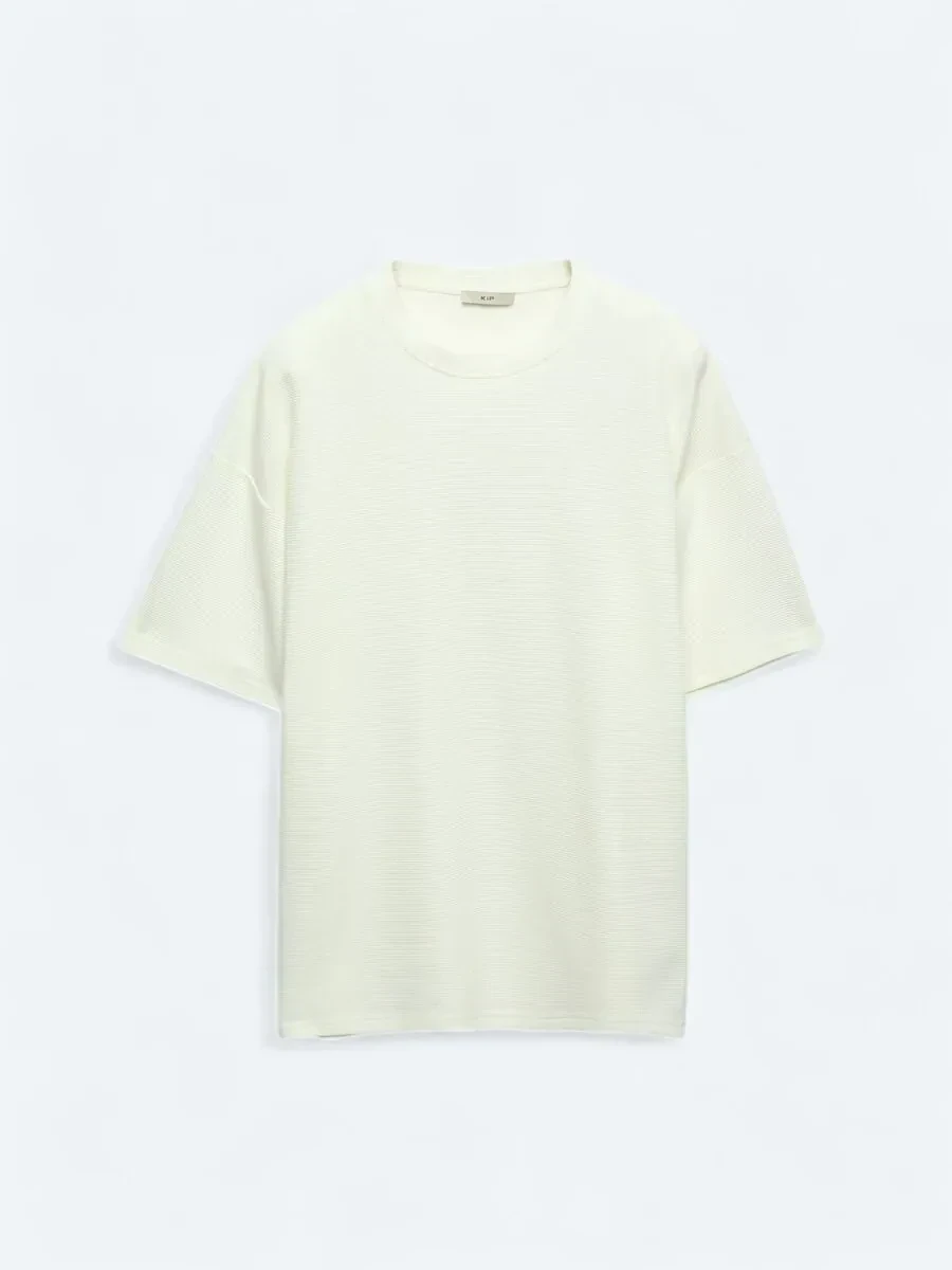 Ecru Crew Neck 100% Cotton T-Shirt - 6