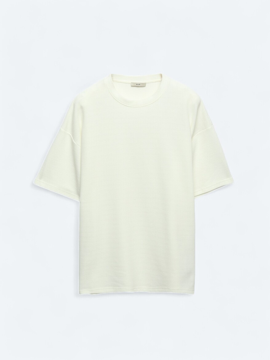 Ecru Crew Neck 100% Cotton T-Shirt - 6