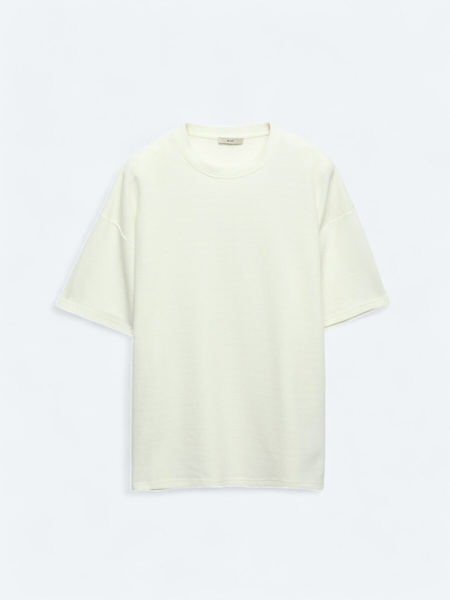Ecru Crew Neck 100% Cotton T-Shirt - 6