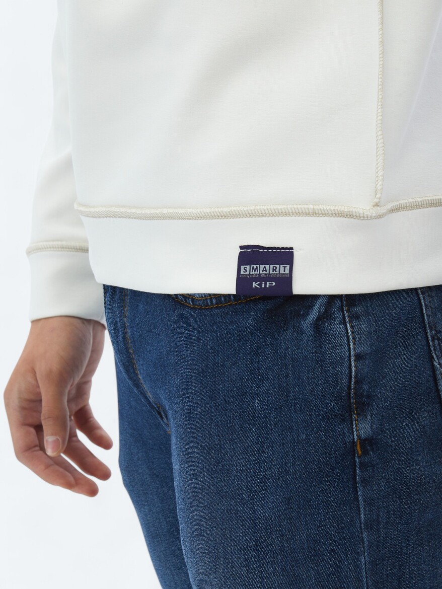 Ecru Crew Neck Printed Double-Sided Sweatshirt - 7