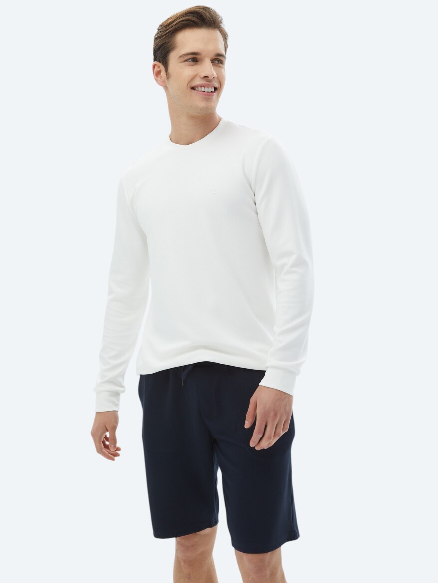 Ecru Crew Neck Printed Sweatshirt - 1