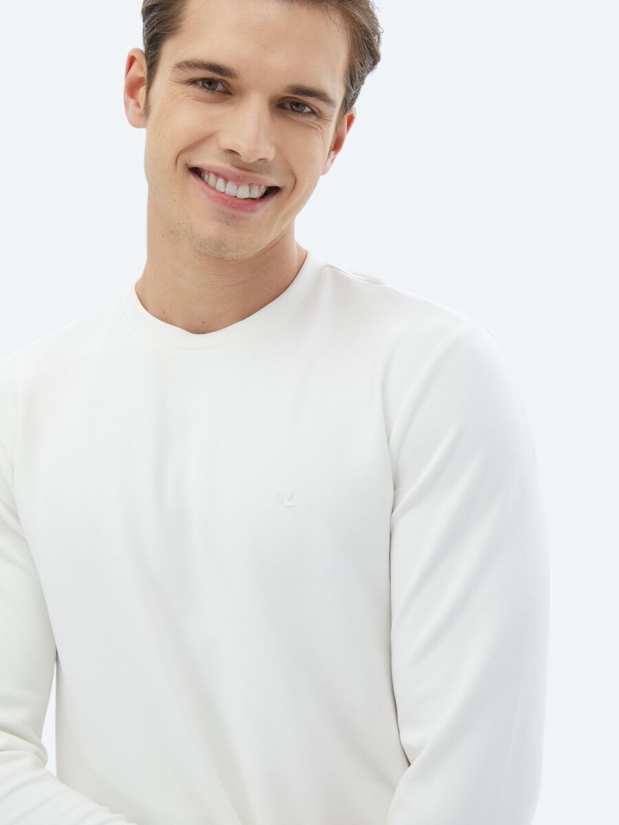 Ecru Crew Neck Printed Sweatshirt - 2