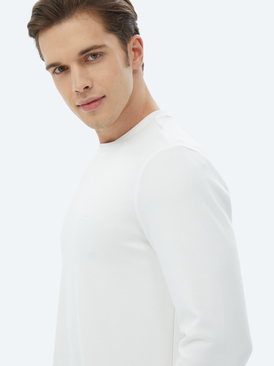 Ecru Crew Neck Printed Sweatshirt - 3