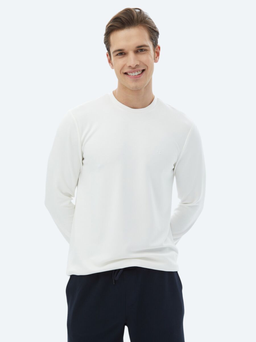 Ecru Crew Neck Printed Sweatshirt - 4