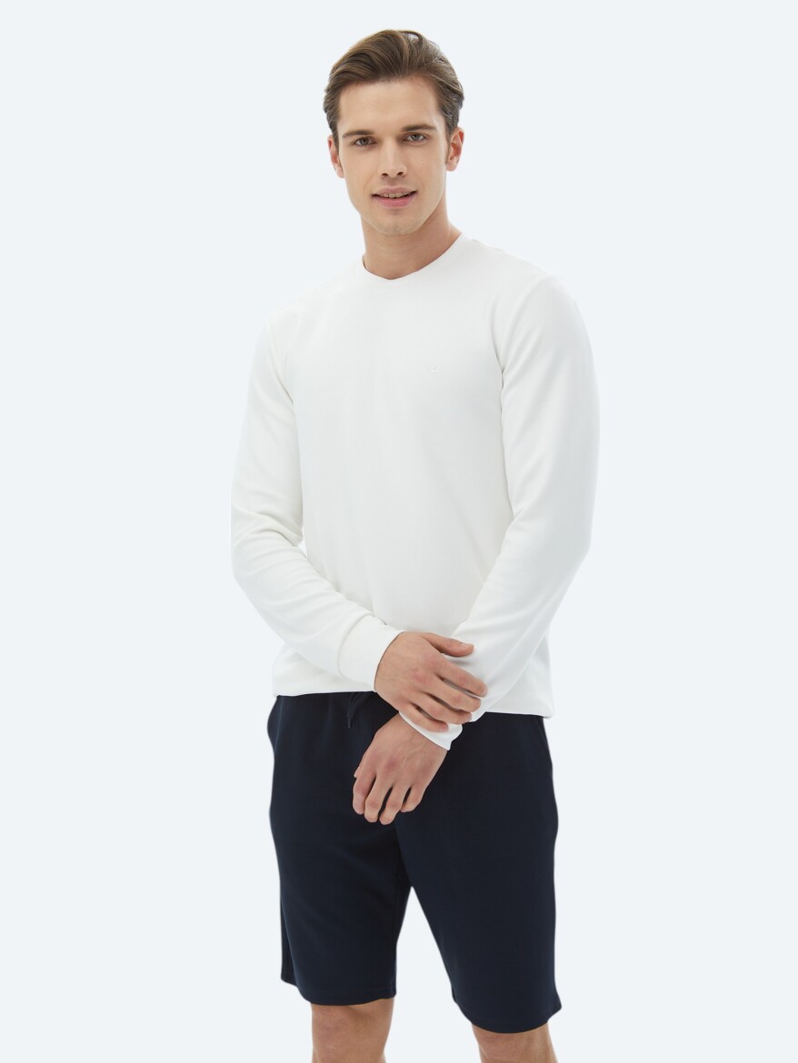 Ecru Crew Neck Printed Sweatshirt - 6