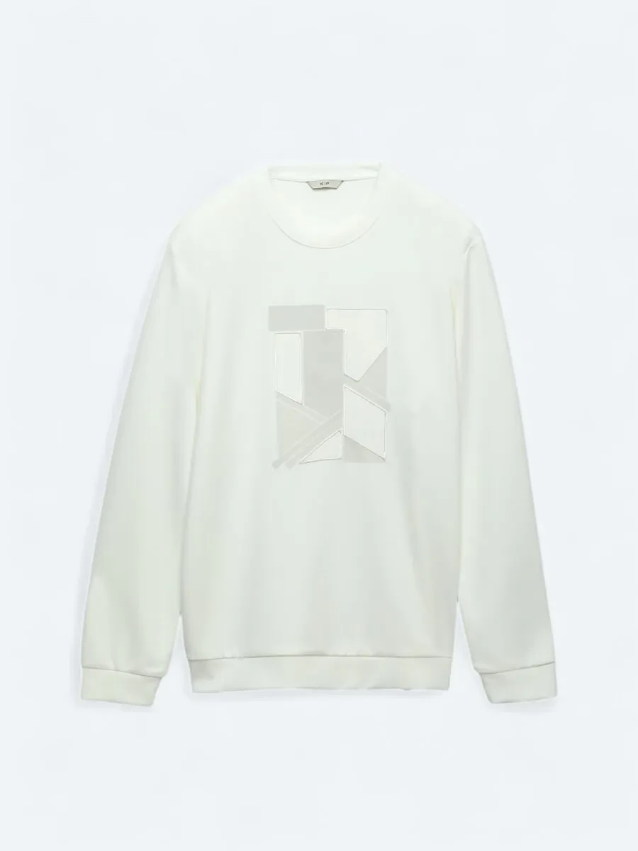 Ecru Crew Neck Printed Sweatshirt - 6