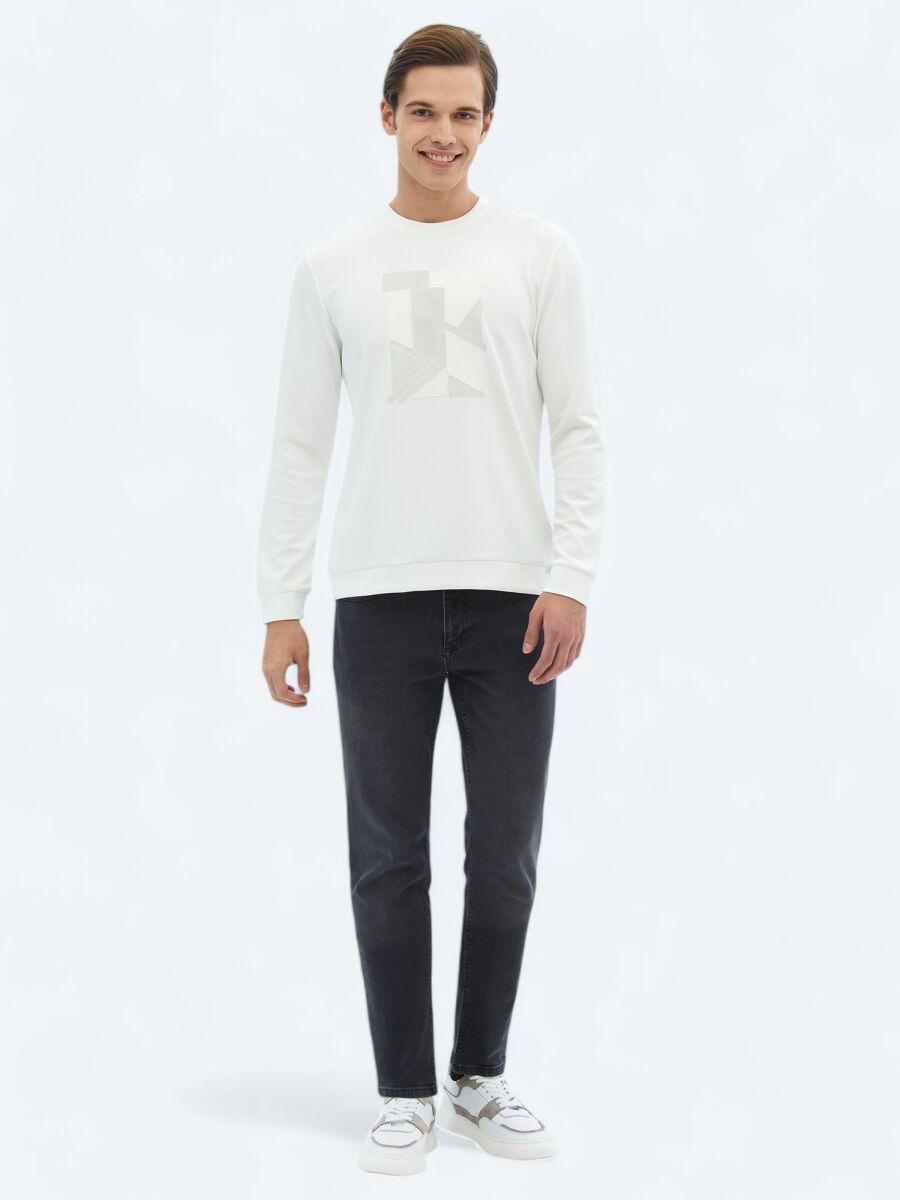 Ecru Crew Neck Printed Sweatshirt - 2
