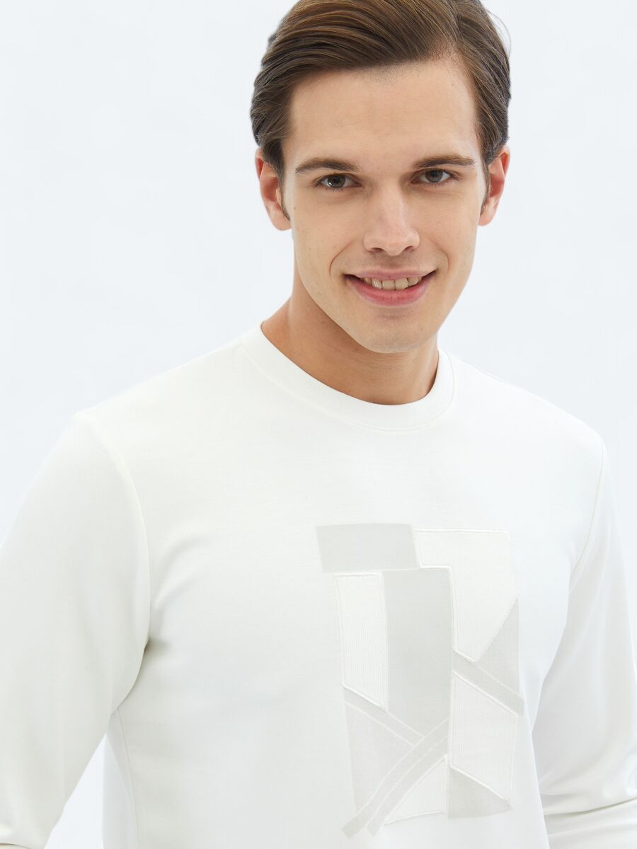 Ecru Crew Neck Printed Sweatshirt - 3