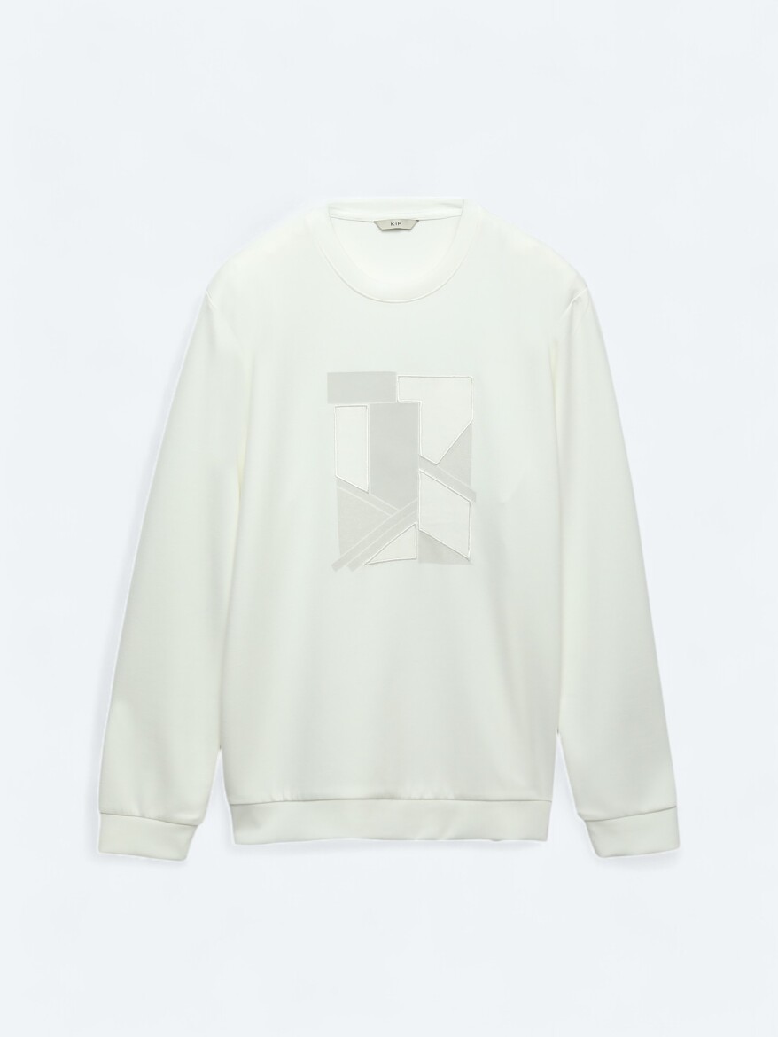 Ecru Crew Neck Printed Sweatshirt - 6