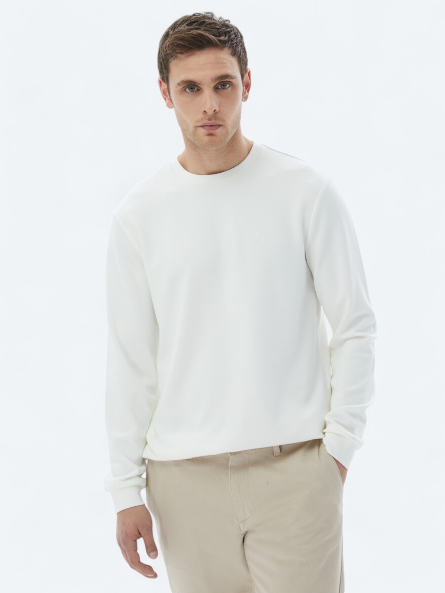 Ecru Crew Neck Sweatshirt - 1