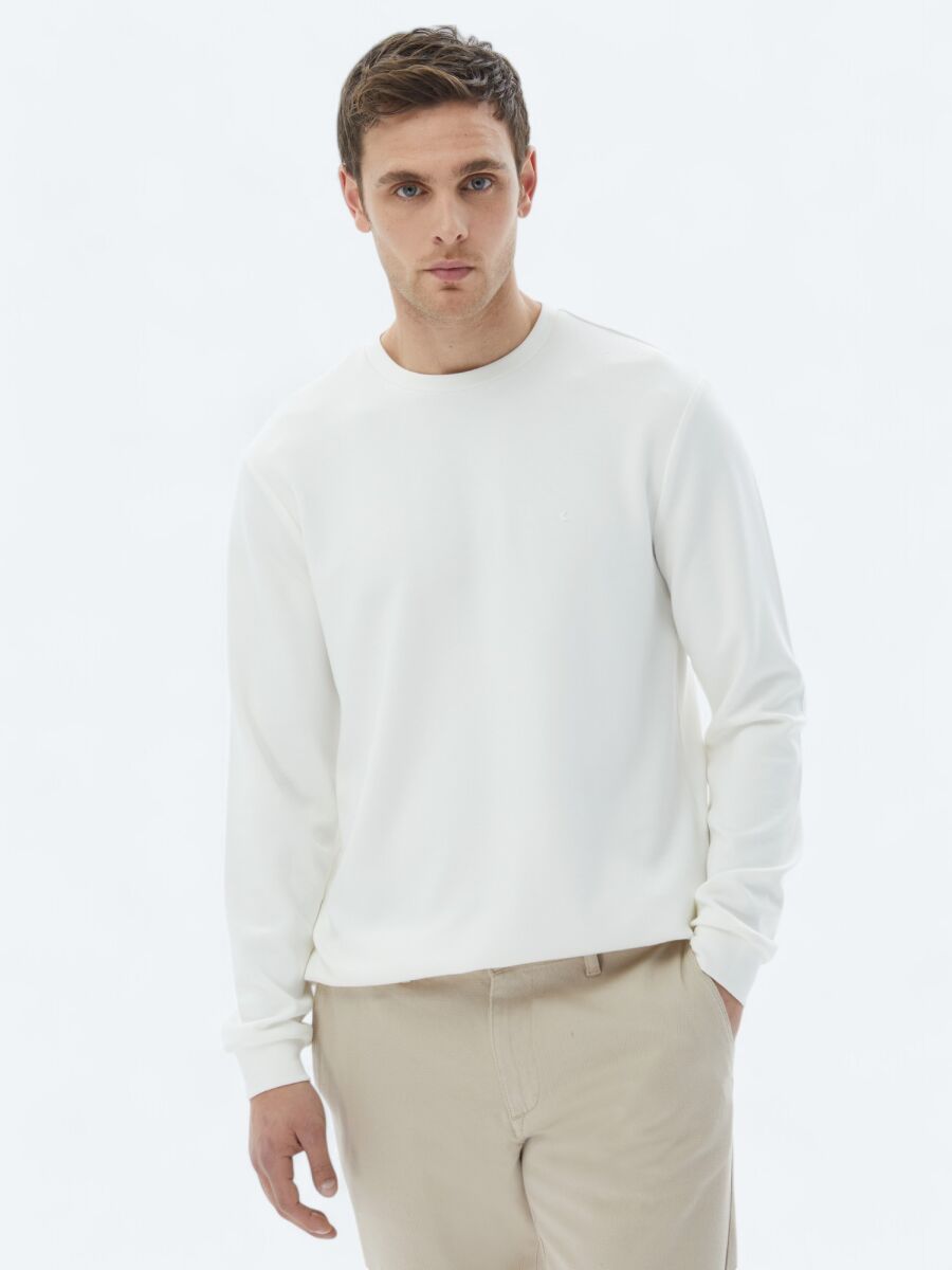 Ecru Crew Neck Sweatshirt - 1