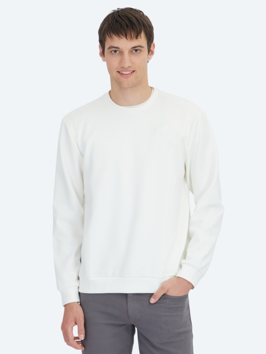 Ecru Crew Neck Sweatshirt - 1