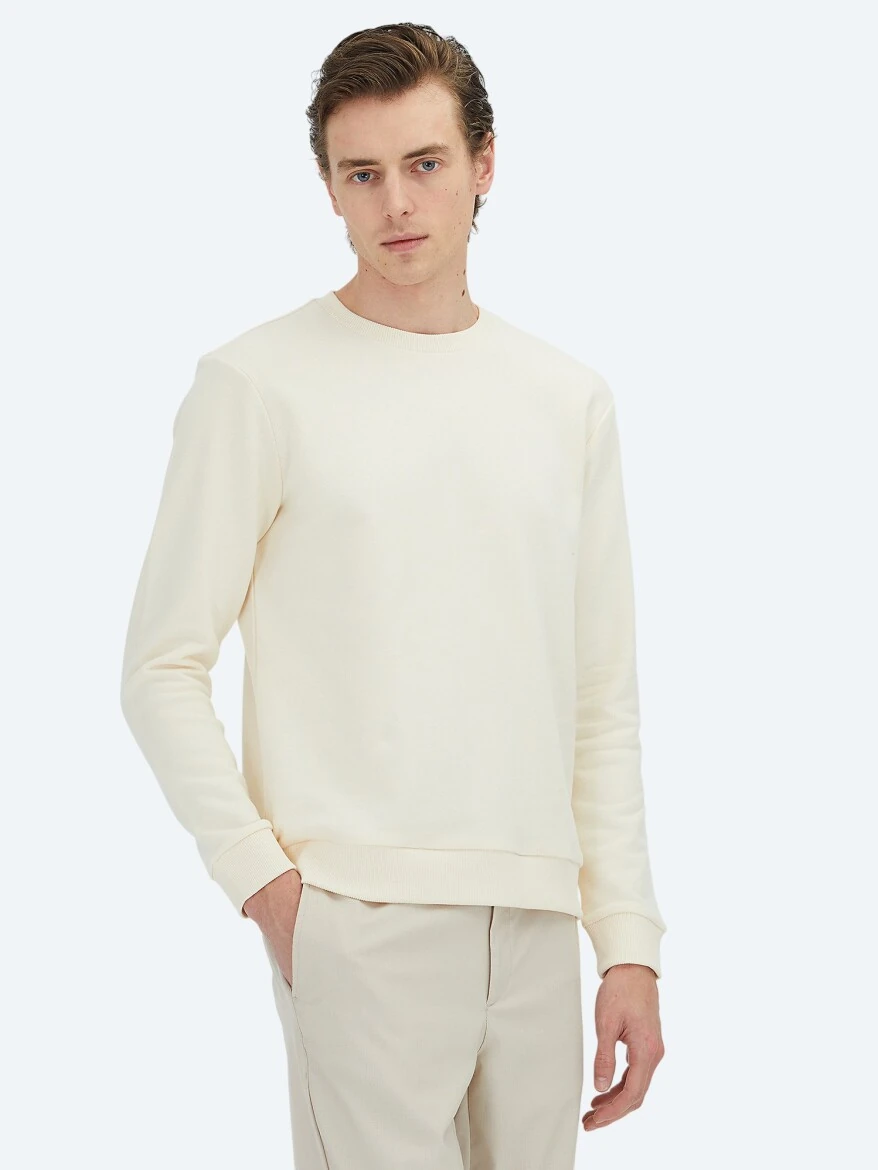 Ecru Crew Neck Sweatshirt - 1