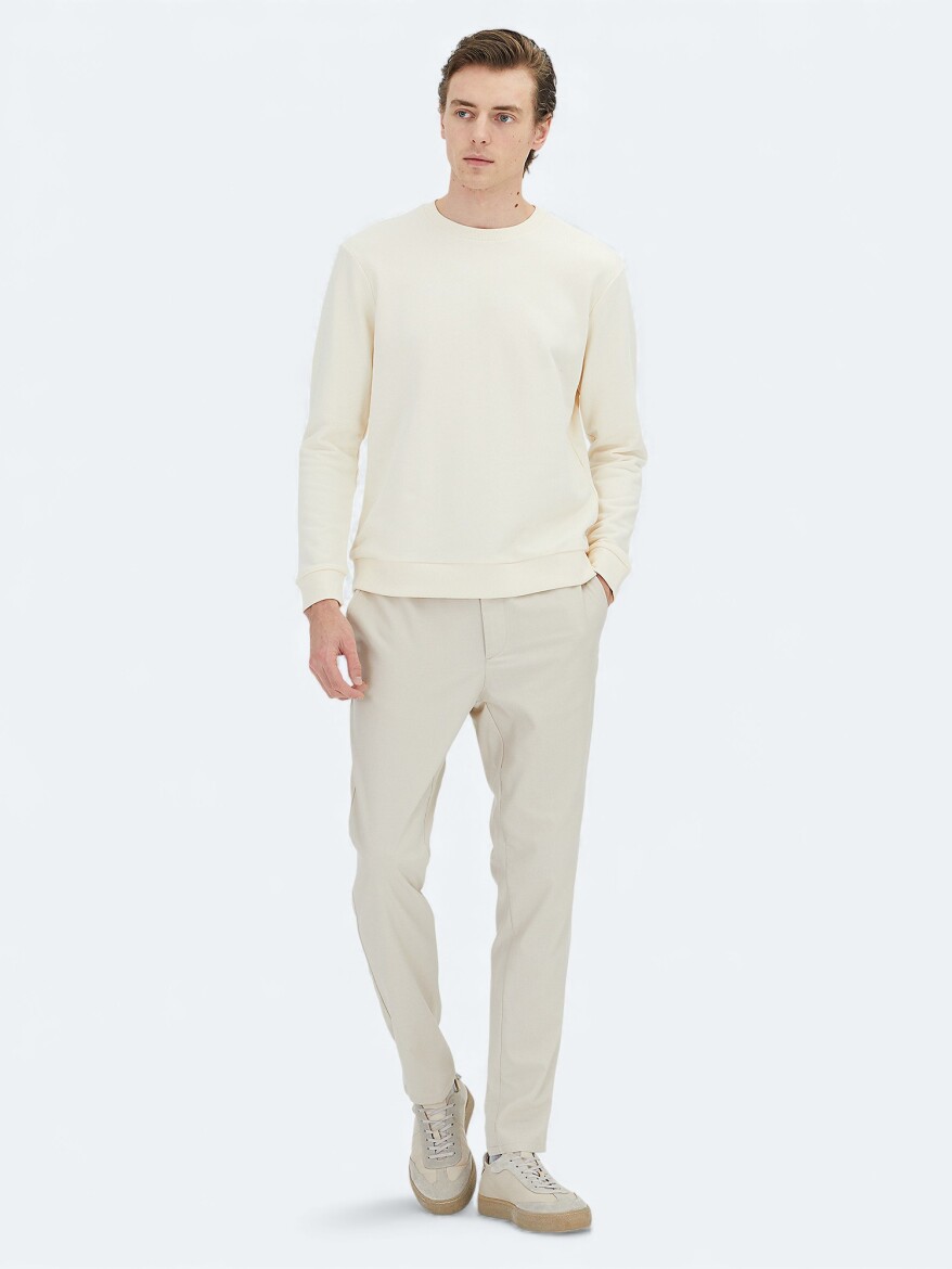 Ecru Crew Neck Sweatshirt - KİP