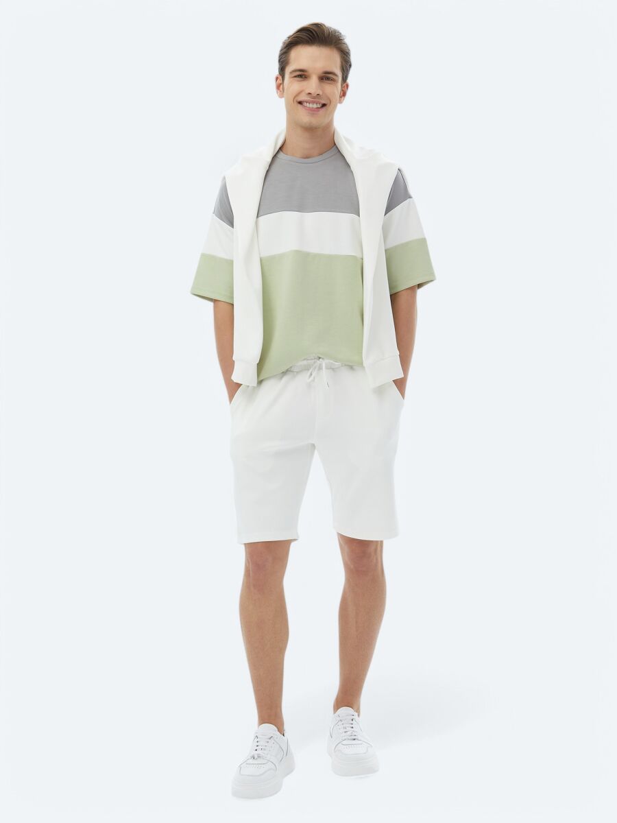 Ecru Knitting Jogging Fit Casual Bermuda - 1