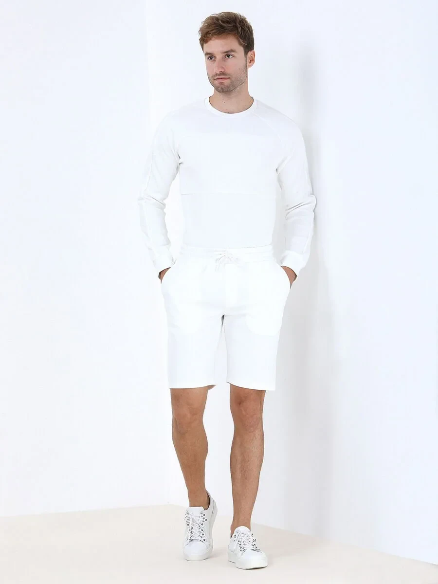 Ecru Knitting Jogging Fit Sport Bermuda - 2