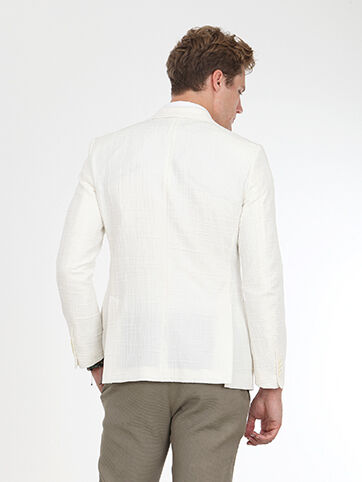 Ecru Patterned Modern Fit Cotton Blended Jacket - 3