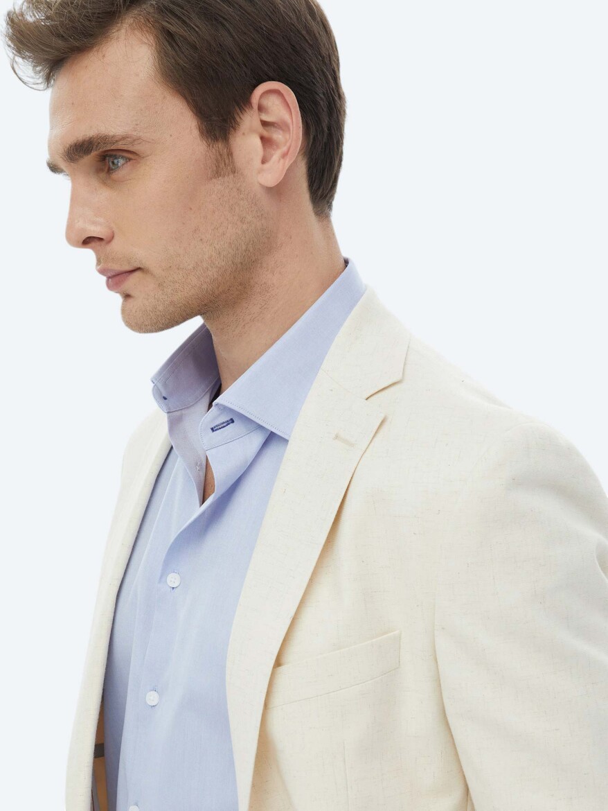 Ecru Patterned Modern Fit Cotton Blended Suit - 6