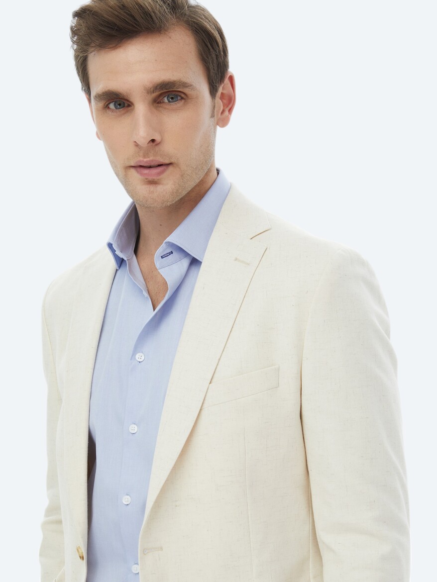 Ecru Patterned Modern Fit Cotton Blended Suit - 8