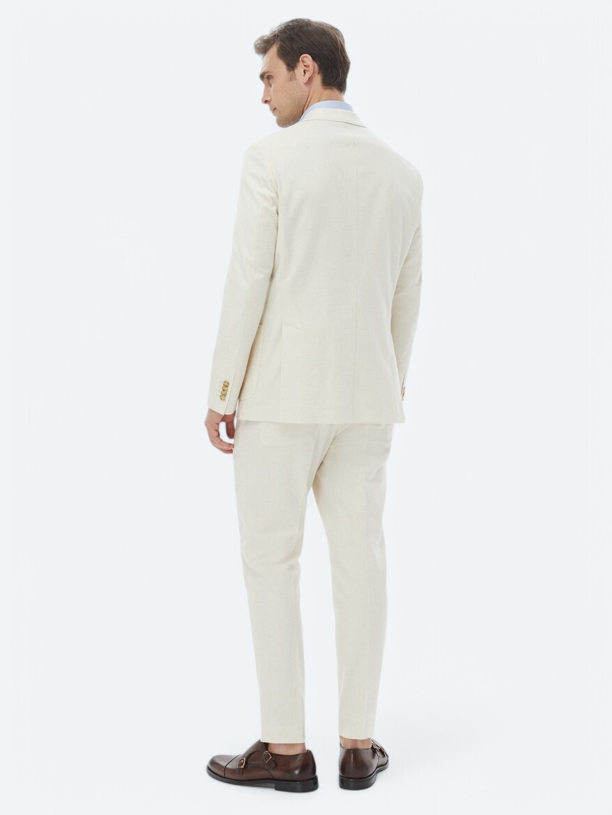 Ecru Patterned Modern Fit Cotton Blended Suit - 12