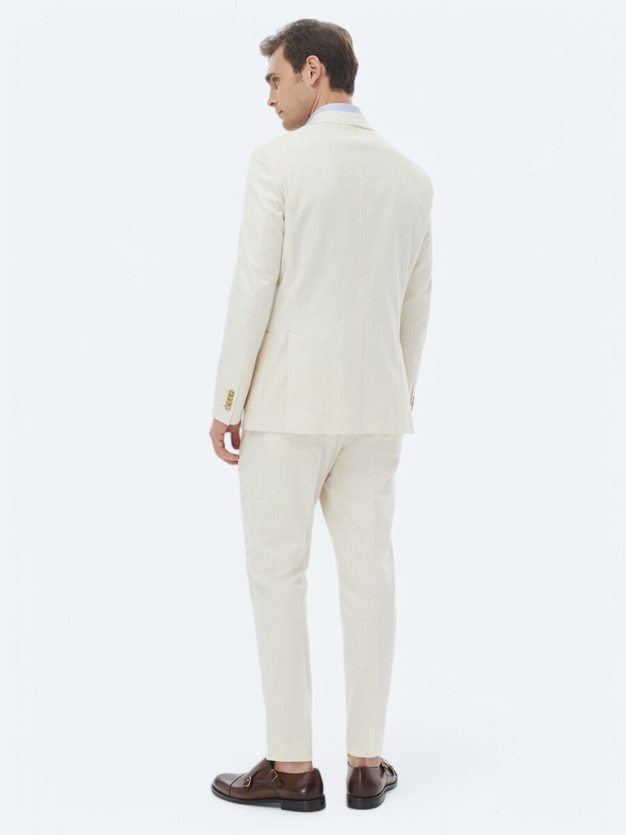Ecru Patterned Modern Fit Cotton Blended Suit - 12