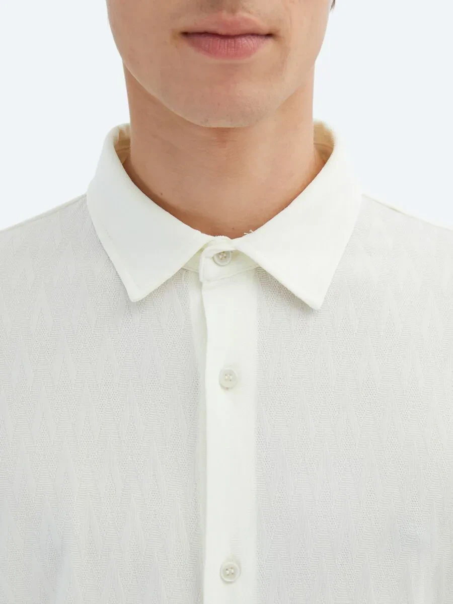 Ecru Patterned Regular Fit Knitting Casual Shirt - 5