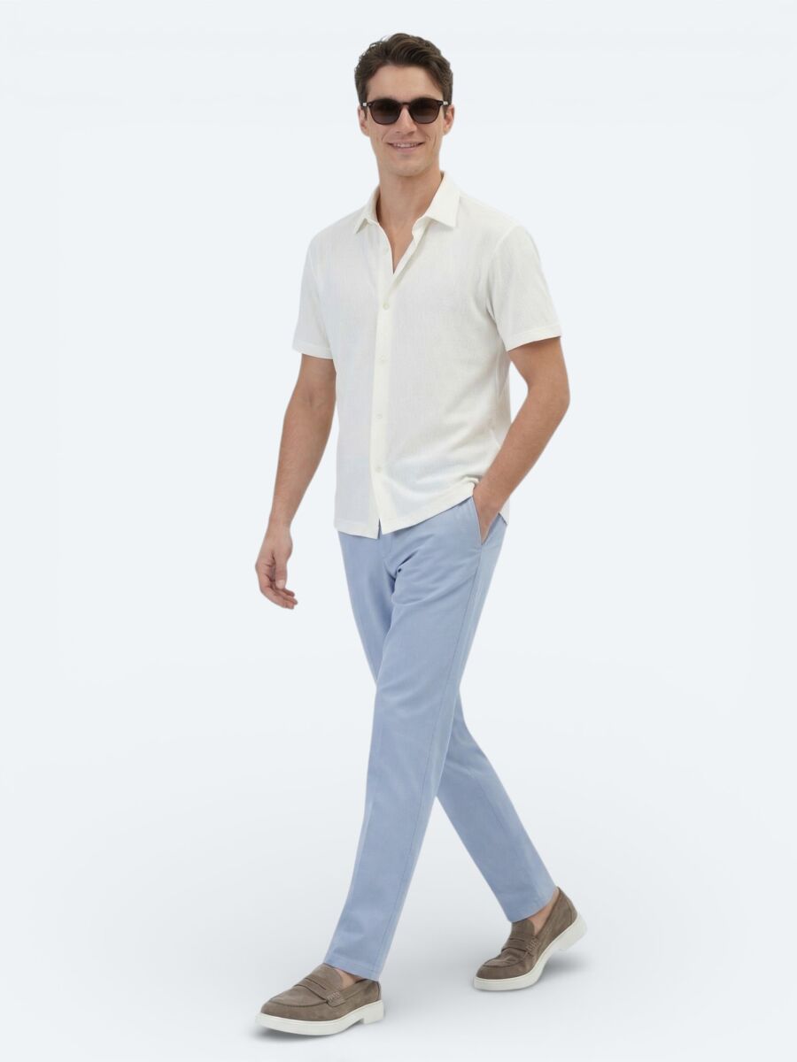 Ecru Patterned Regular Fit Short Knitting Casual Shirt - 2