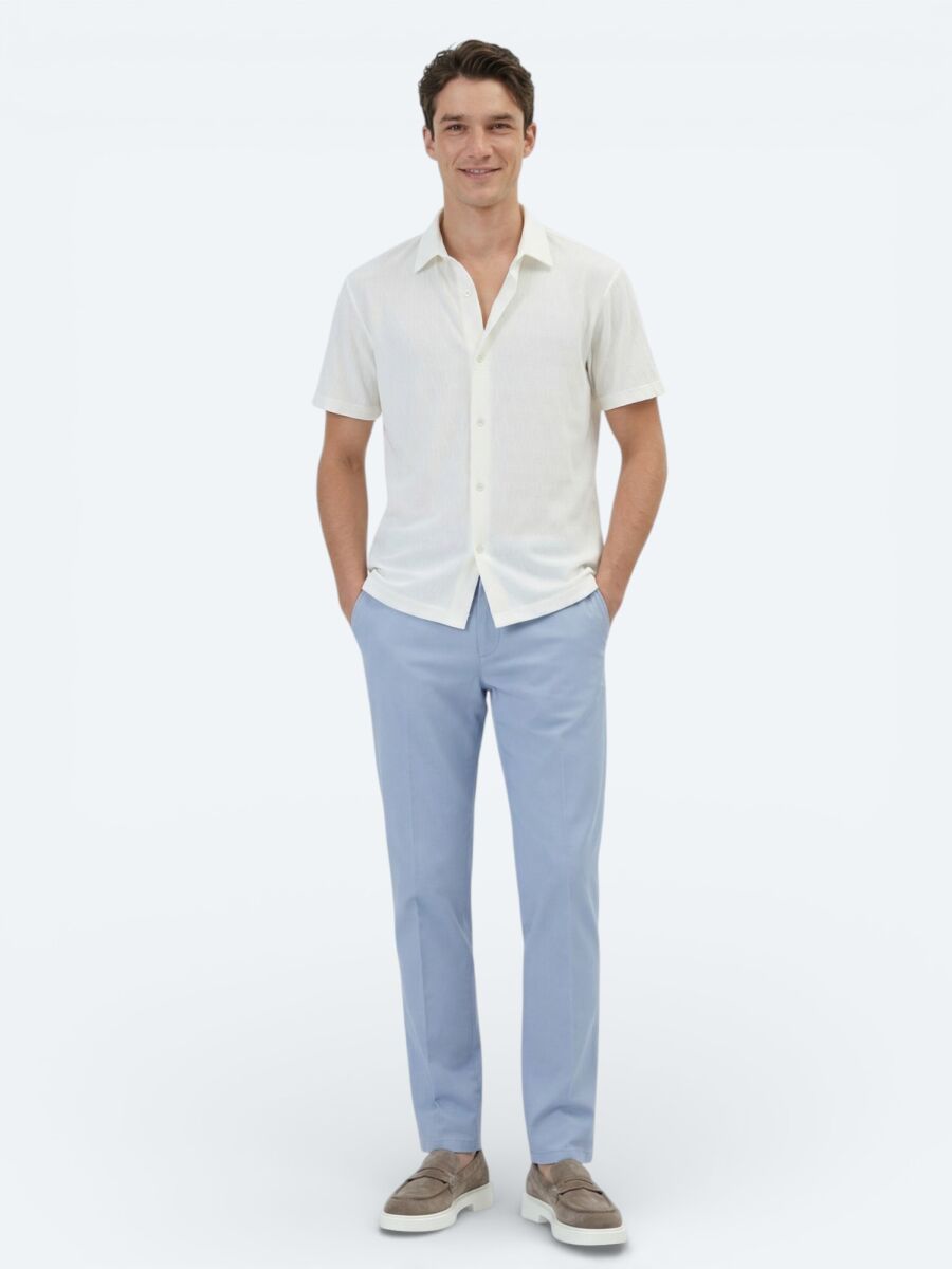 Ecru Patterned Regular Fit Short Knitting Casual Shirt - 5