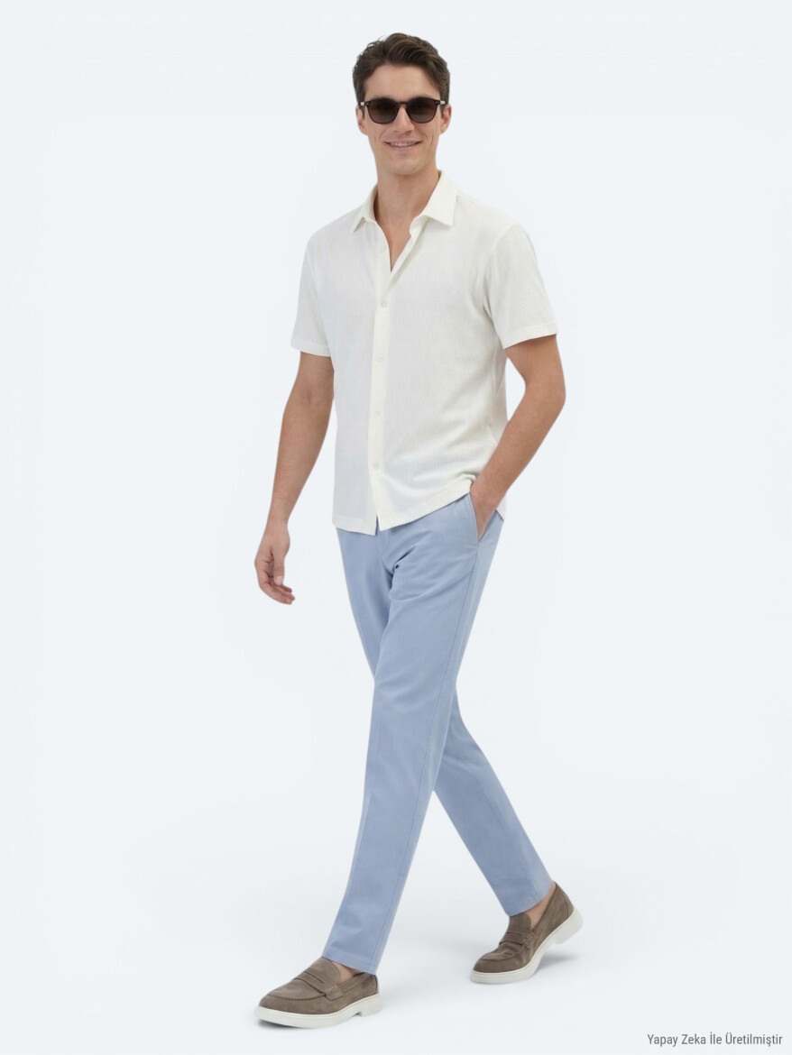 Ecru Patterned Regular Fit Short Knitting Casual Shirt - KİP