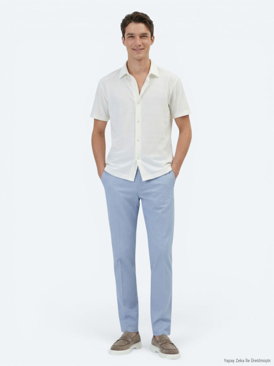 Ecru Patterned Regular Fit Short Knitting Casual Shirt - 5
