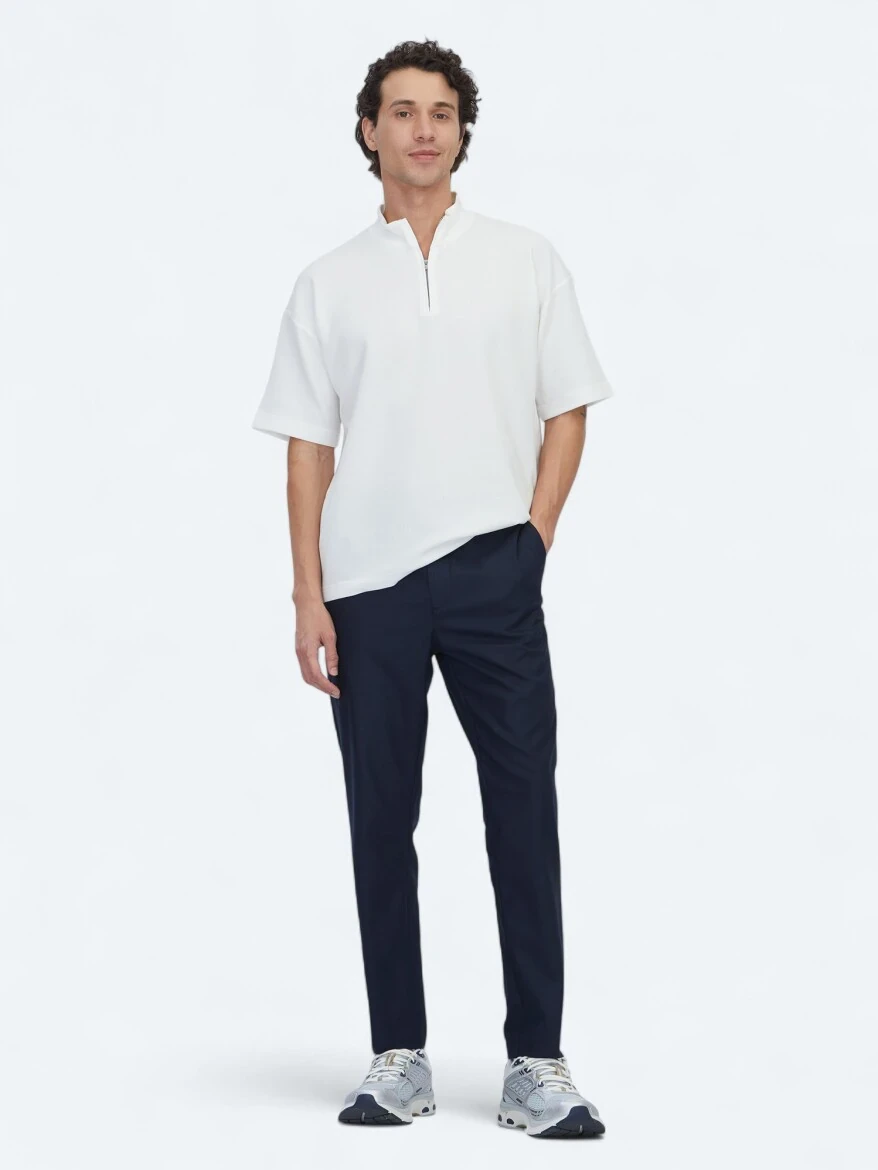 Ecru Patterned Turtleneck T-Shirt - 2