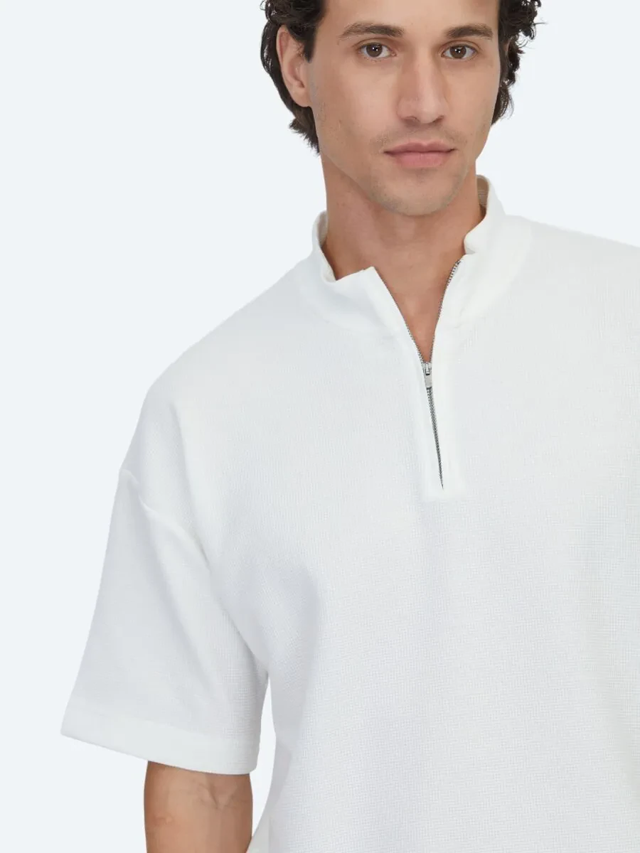 Ecru Patterned Turtleneck T-Shirt - 3