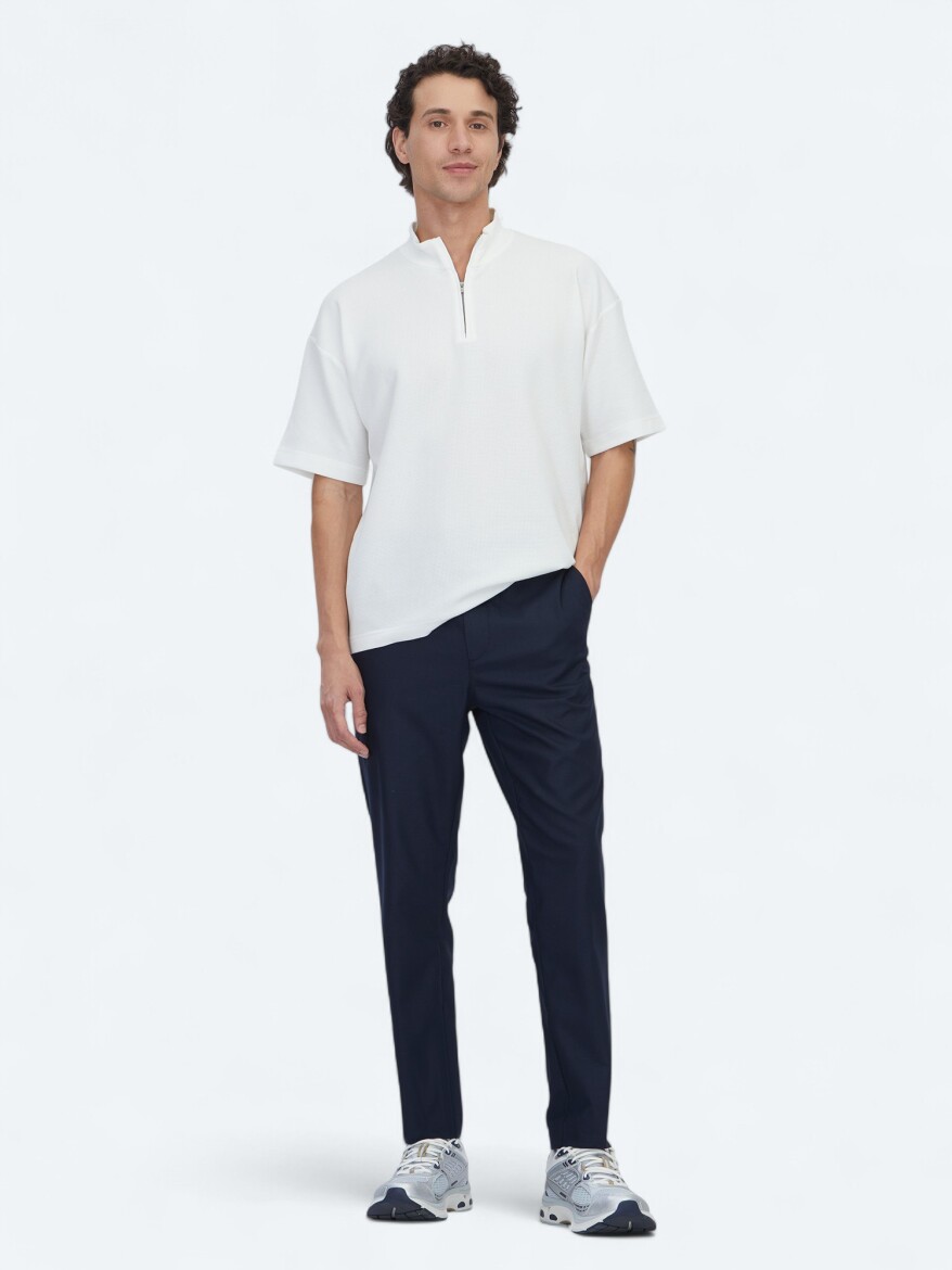 Ecru Patterned Turtleneck T-Shirt - 2