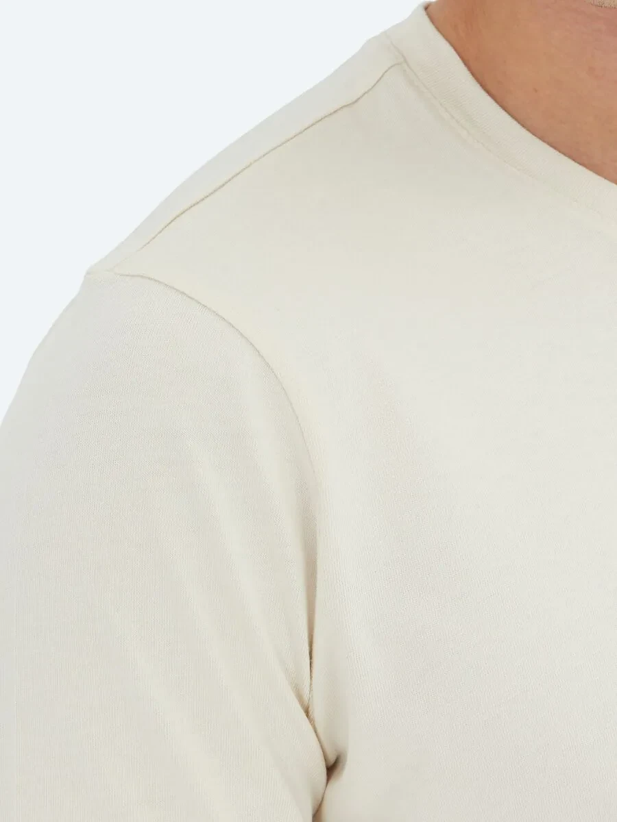 Ecru Plain Crew Neck 100% Cotton T-Shirt - 4