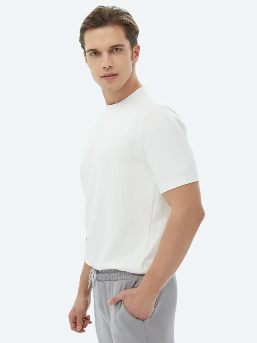 Ecru Plain Crew Neck T-Shirt - 4