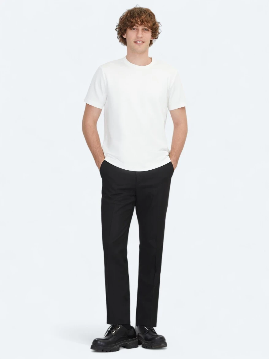 Ecru Plain Crew Neck T-Shirt - 2