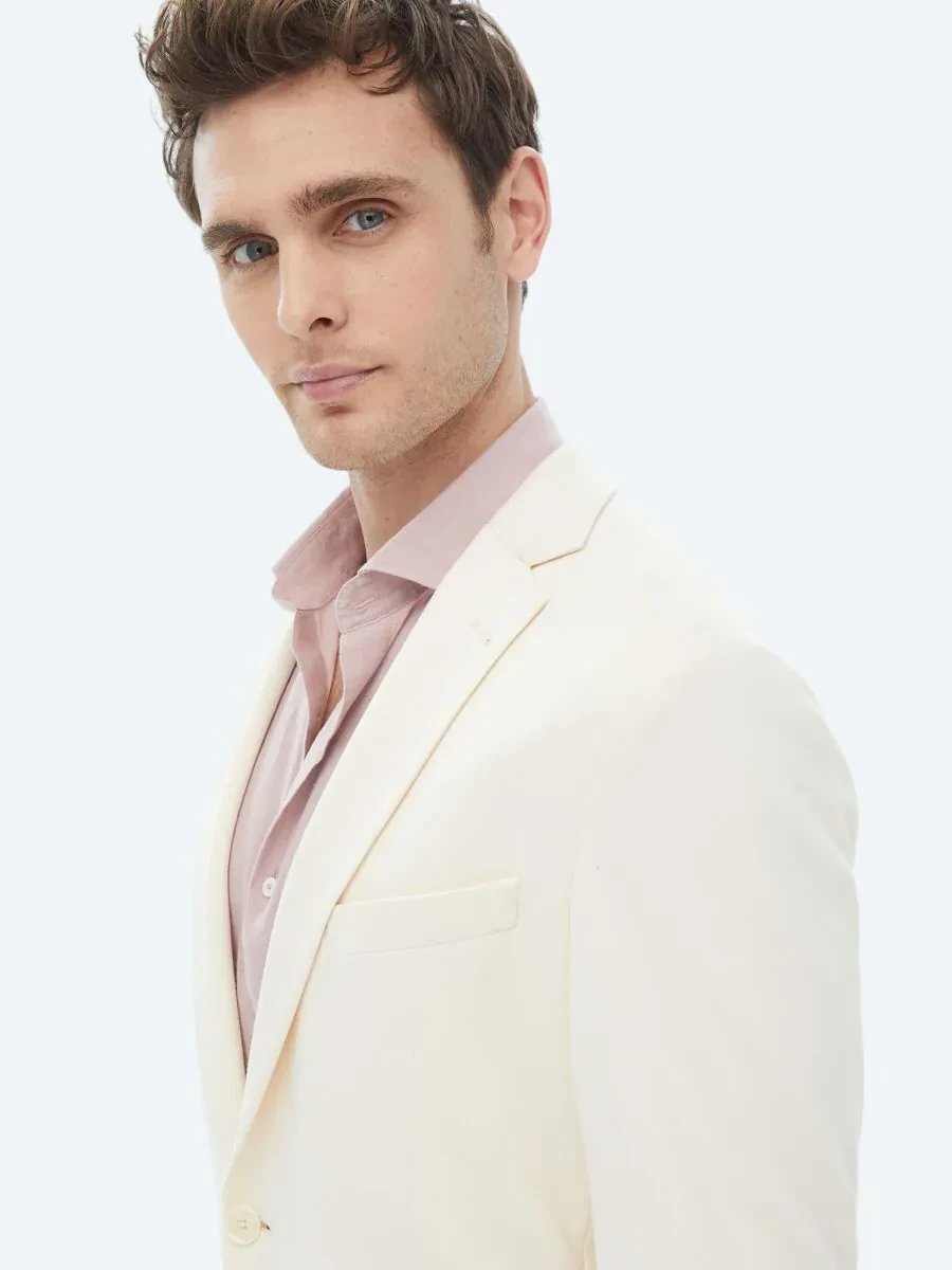 Ecru Plain Modern Fit Jacket - 3