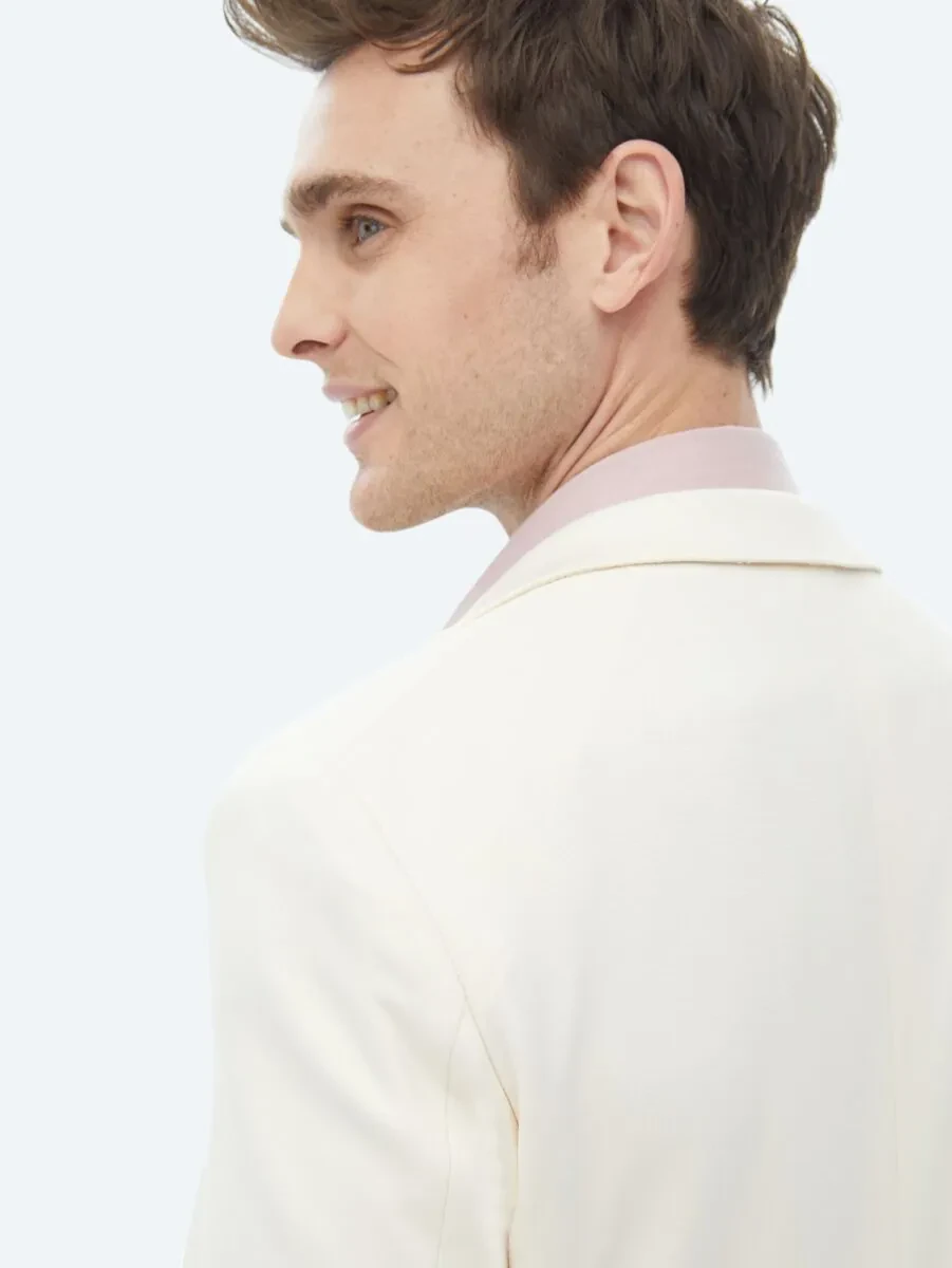 Ecru Plain Modern Fit Jacket - 5