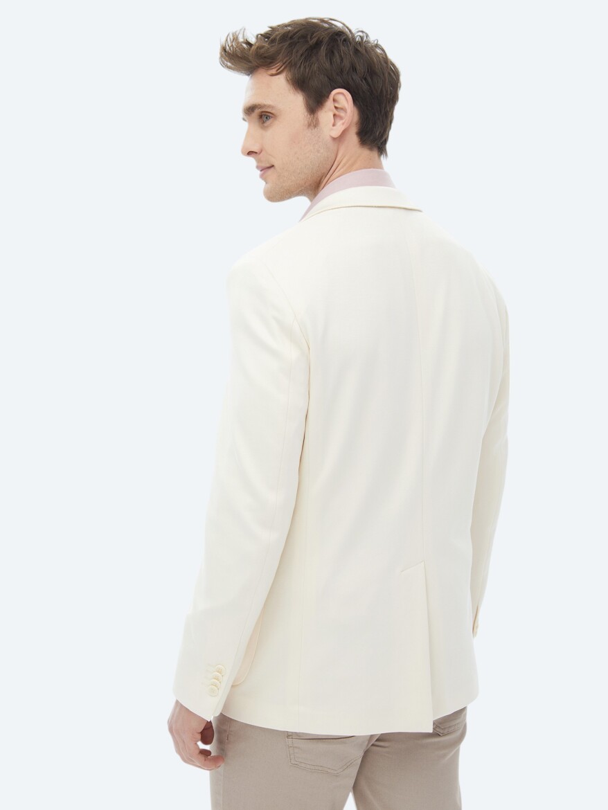 Ecru Plain Modern Fit Jacket - 6
