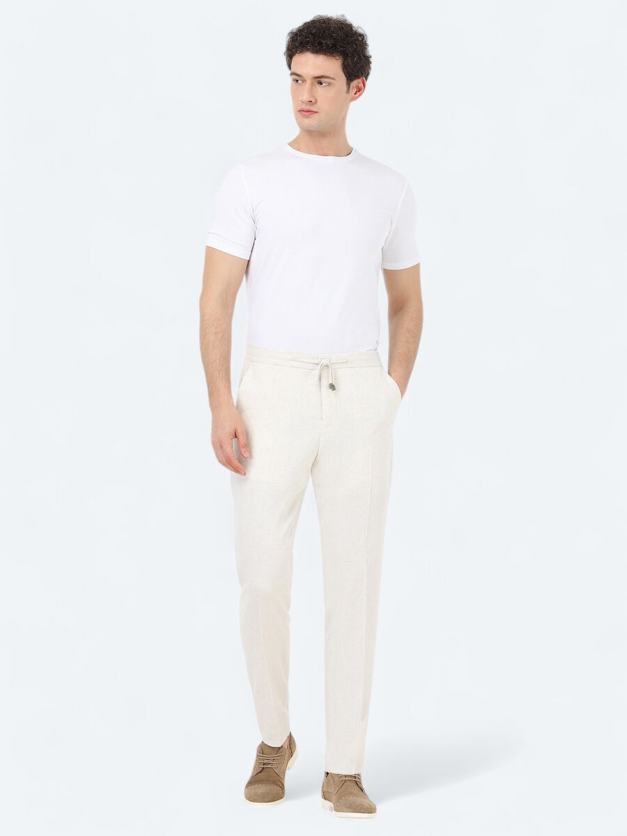 Ecru Plain Modern Fit Linen Blended Suit - 6