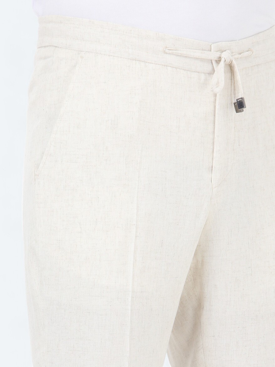 Ecru Plain Modern Fit Linen Blended Suit - 8