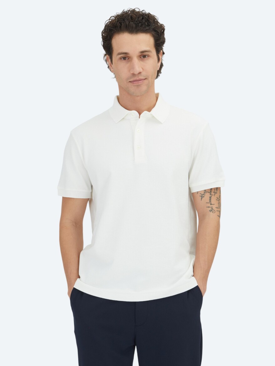 Ecru Plain Polo Neck 100% Cotton T-Shirt 